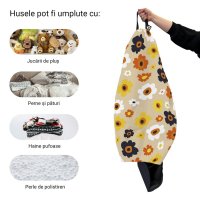 Husa pentru fotoliu Puf Bean Bag Para L, model Daisy pe fundal bej, fara umplutura - 1