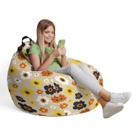Husa pentru fotoliu Puf Bean Bag Para L, model Daisy pe fundal bej, fara umplutura - 4