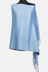 Esarfa dreptunghiulara din cashmere subtire, albastru deschis - 1