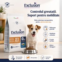 EXCLUSION Monoprotein VD Metabolic & Mobility Small, XS-S, Porc și Fibre, dietă veterinară, hrană uscată câini, obezitate, sistem articular, 2kg - 4