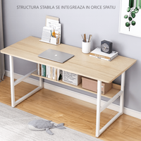 Birou pentru calculator cu raft HomeOFFICE, model scandinav,Maro,picioare metal,100x45x72 cm - 2