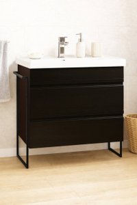 Set Baza Front MDF cu Lavoar Seria 786, Cadru Metalic, Sertare, 80 cm, Negru - 1
