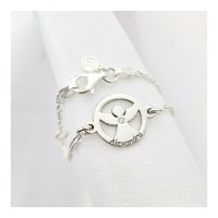 Brățară personalizată cu disc si înger decupat, nume baiat personalizat și Diamant natural – Argint 925 Rodiat - Cu lantisor fata/baiat - 1