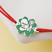 Bratara Trifoi cu Zambete - Initiala Personalizata - Pandantiv cu Snur Reglabil - Email Verde & Cristal Swarovski - 1
