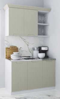 Set bucatarie SPACE 120 cm, 2 corpuri, blat termorezistent, fronturi MDF, crem - 1