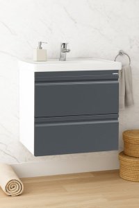 Set Baza front MDF si Lavoar seria 786, suspendata cu sertare, 60 cm, antracit - 1