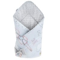 Paturica Bocioland Minky Sleeping Bunny 80x80 cm pentru bebelusi, cu 2 fete din bumbac 100% si fundita asortata - 3