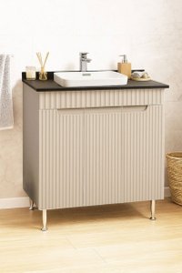 Baza frontala MDF cu Lavoar seria 633, 80 cm, crem, montata - 1