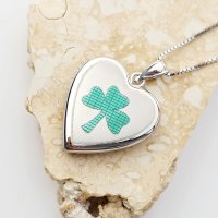 Medalion in forma de inima cu fotografii - Three Leaf Clover - Argint 925 - 1