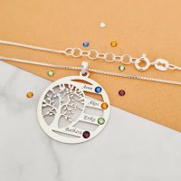 Lantisor Copacul Vietii ARMONIE - Personalizat cu 4 Nume si Cristale Swarovski - Argint 925 - 1