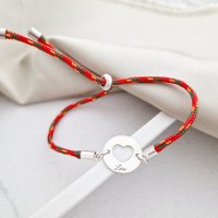 Bratara personalizata - Banut 15 mm cu inima decupata - Argint 925 - Snur 2 mm paracord, colorat si reglabil - 1