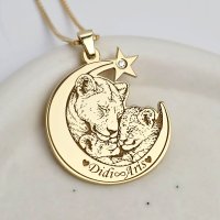 Colier IMPREUNA - Protectia leoaicei cu Pandantiv Luna si Diamant Natural - Argint 925 placat cu Aur Galben 18K - 1