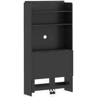 Birou HOMCOM pentru calculator cu rafturi si blat rabatabil, 2 roti, design compact, 80x69x155cm, Negru | Aosom Romania - 1