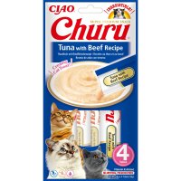 INABA Churu, Ton și Vită, punguță, tub recompense fără cereale pisici, (topping), 56g - 3