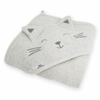 Prosop de baie Bocioland Cat Grey, cu gluga si urechi, 100% bumbac frotte, 95 x 95 cm - 1