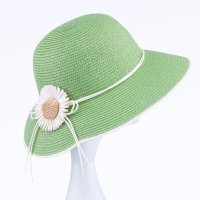 Palarie de paie impletita cu decoratiune florala, verde - 1