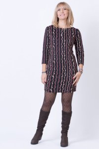 Rochie eleganta neagra cu bordo si bej si lurex auriu - 1