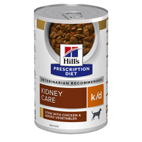 HILL'S Prescription Diet k/d Kidney Care, Pui cu Legume, dietă veterinară câini, conservă hrană umedă, afecțiuni renale HILL'S Prescription Diet k/d Kidney Care, Pui cu Legume, dietă veterinară câini, conservă hrană umedă, sistem renal, (în sos), 354g - 12
