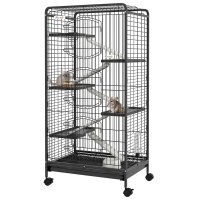 Cușcă PawHut pentru Rozătoare cu Roți, 5 Rampe și 5 Platforme, Dimensiuni 61.5x44x131 cm, Negru - 1