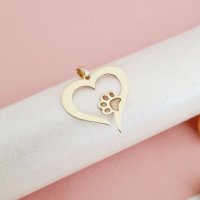 Pandantiv inima cu labuta din aur galben 14K, 25 mm - 1