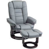Fotoliu reclinabil HOMCOM cu suport pentru picioare, tetiera si cotiere din piele PU, inclinare la 135°, 85x82x106 cm, gri - 1