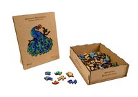 Puzzle din lemn 2 in 1 Paun, 132 piese, ambalaj din lemn - 1