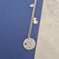 Lantisor personalizat - 3 Elemente - Banut cu constelatie, inima cu initiala si silueta cu nume - Argint 925 - Cristal Swarovski - 1