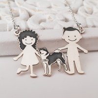 Pandantiv Familie cu Akita - 3 Membri din Argint 925 - 1