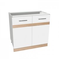 Corp inferior 80 YANA, 2 usi, corp alb, fronturi alb + sonoma, 80x50x77 cm - 1
