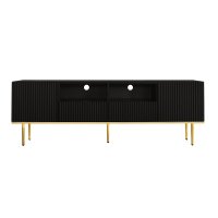Mobilier TV Elegant cu Accente Aurii, Două Rafturi si Două Sertare, Lemn Premium, 165x36x55 cm, Negru - 1