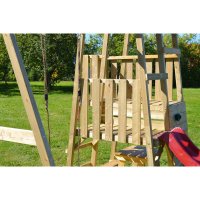 Turn de joaca cu 2 platforme, panou de catarare, tobogan, leagan, masuta de picnic cu bancute si lada de nisip - 3