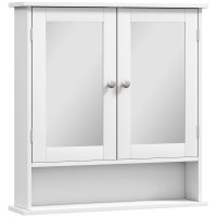 Kleankin dulap suspendat de baie cu 2 usi cu oglinda, raft deschis si raft interior reglabil, manere metalice, 56x13x58 cm, alb - 1