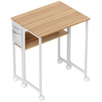 HOMCOM Birou pliabil pe roti, 80 cm, cu blat rabatabil si raft de depozitare, alb - 1