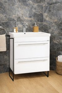 Set Baza Frontala MDF cu Lavoar Seria 754, Cadru Metalic, Sertare, Alb, 60 cm - 1