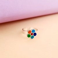 Inel Floare multicolora - Decorat cu email - Argint 925 - Model reglabil - 1