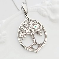 Lantisor Chic Bijoux IMPREUNA - Samanta iubirii, copac stilizat cu smarald natural, Argint 925 - 1