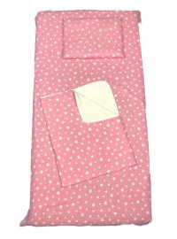 Set 3 Piese: Paturica, Cearsaful si Pernuta 140x70 cm cu Stelute Roz - 1