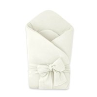 Paturica de infasat, Qmini, Din muselina dubla, Cu inchidere cu panglica, Dimensiune 75x75 cm, Din material certificat Oeko Tex Standard 100, Cream - 1