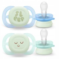 Set 2 suzete Philips Avent Ultra Start pentru noapte, ortodontice, fosforescente, 0-2 luni, fara BPA, sustenabile, model verde/albastru - 1