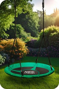 Leagan tip cuib pentru copii Neo-Sport Swingo 100 cm Verde cu Cadru din otel, Husa impermeabila si rezistenta Oxford 600D, Greutate suportata 150kg - 1