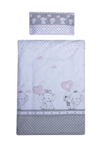 Lenjerie patut cu 7 piese 120x60 cm Elefant cu balon inima roz - 1
