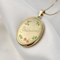 Medalion oval cu poze in interior - Grandmas Garden - Argint 925 placat cu Aur Galben 18K - 1