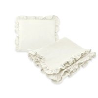 Set paturica si pernuta MimiNu Cream din muselina de bumbac, cu volanase, 60x70 cm si 30x35 cm - 1