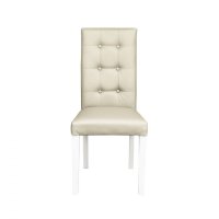 Scaun living TEO LUX, picioare lemn alb, piele ecologica crem, 46x60x98 cm - 1