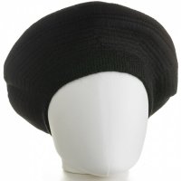 Bereta neagra din lana cu model tricotat si cercuri concentrice - 1