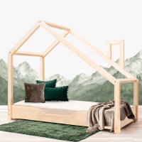 Pat pentru copii Montessori tip casuta, LittleAmy, Dream, Natur, 70 x 140 cm - 1