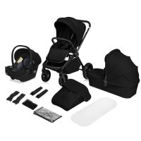 Carucior 3 in 1 Lionelo Mika Plus Cadru din aluminiu, Cu landou intarit si salteluta moale, Cu scoica auto testata ADAC, Reversibil, Cu sistem de ventilatie 3D, Cu accesorii, Sarcina maxima 22 kg, Standard de siguranta EN1888-1 EN1466 ECE R129 negru - 1