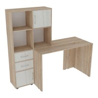 Birou cu biblioteca Scarlet, Pako World, Alb-Sonoma, 161x60x150 cm - 1