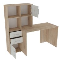 Birou cu biblioteca Scarlet, Pako World, Alb-Sonoma, 161x60x150 cm - 3