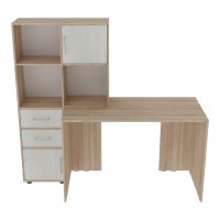 Birou cu biblioteca Scarlet, Pako World, Alb-Sonoma, 161x60x150 cm - 4